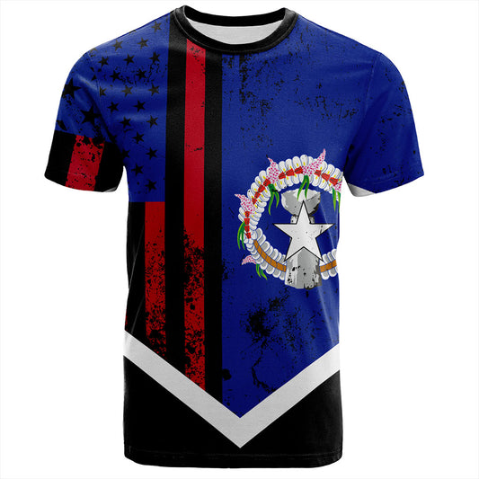 Northern Mariana Islands T-Shirt Flag And American Half Concept Brush Style