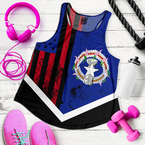 Northern Mariana Islands Women Tank Flag And American Half Concept Brush Style