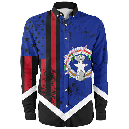 Northern Mariana Islands Long Sleeve Shirt Flag And American Half Concept Brush Style