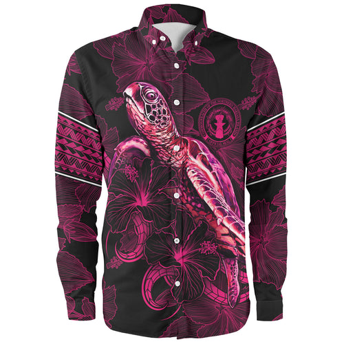 Northern Mariana Islands Long Sleeve Shirt Sea Turtle With Blooming Hibiscus Flowers Tribal Maroon