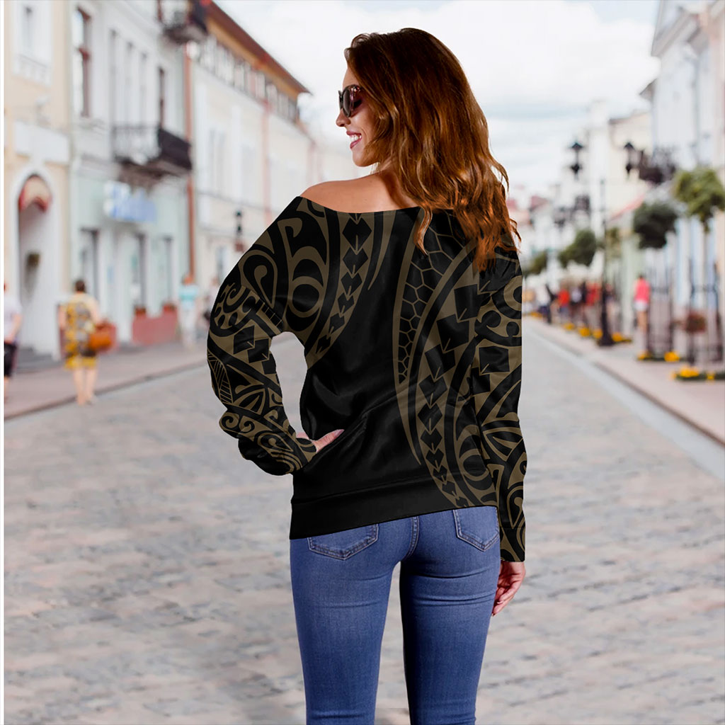 Northern Mariana Islands Off Shoulder Sweatshirt Kakau Style Ver.1