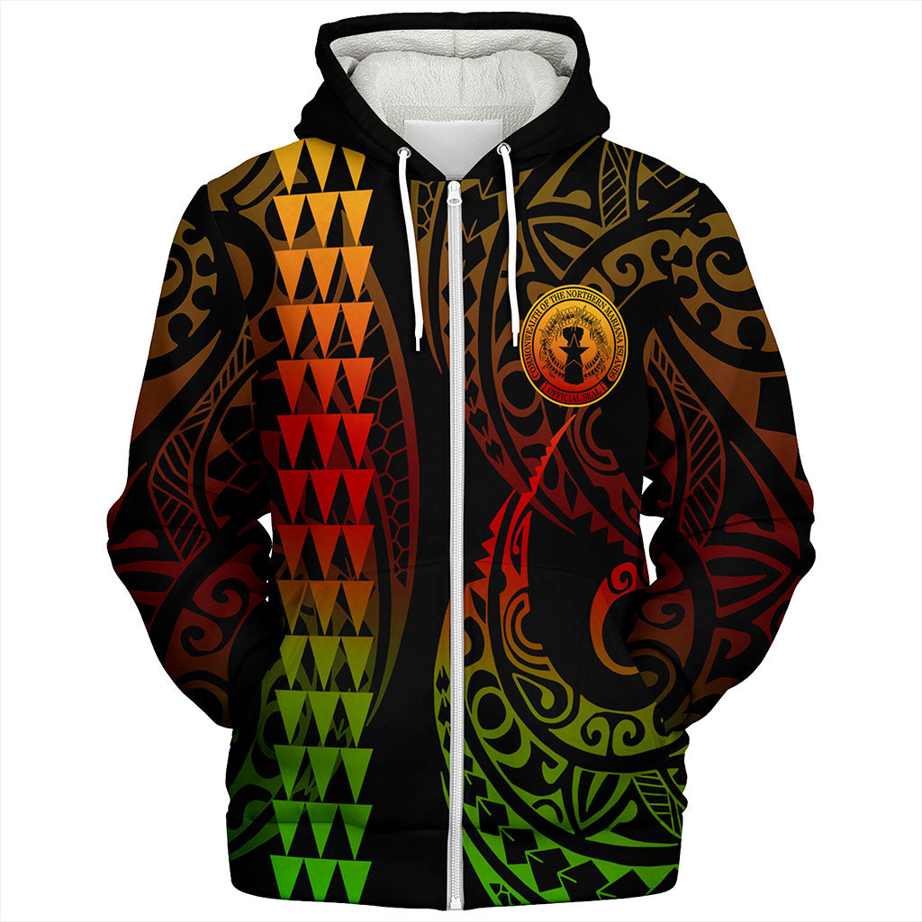 Northern Mariana Islands Sherpa Hoodie Kakau Style