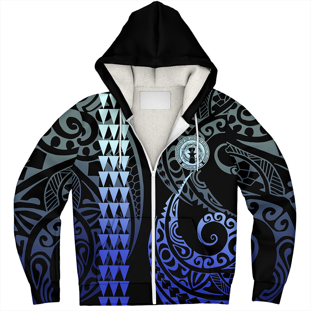 Northern Mariana Islands Sherpa Hoodie Kakau Style