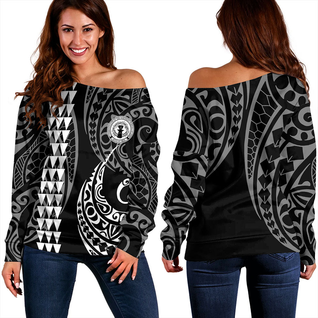 Northern Mariana Islands Off Shoulder Sweatshirt Kakau Style Ver.1