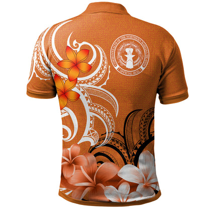 Northern Mariana Islands Polo Shirt Custom Personalised Floral Spirit Orange