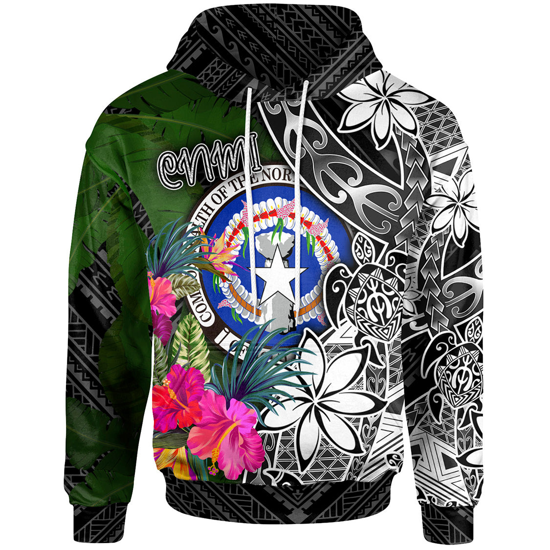 Northern Mariana Islands Custom Personalised Hoodie - Turtle Plumeria Banana Leaf