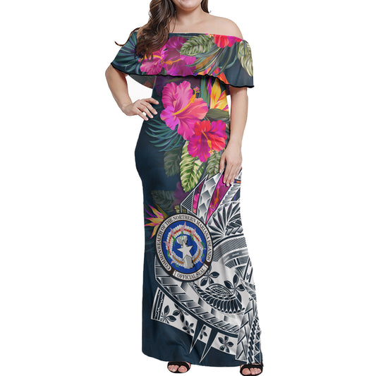 Northern Mariana Islands Off Shoulder Long Dress Polynesian Summer Vibes