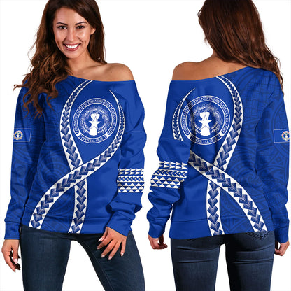 Northern Mariana Islands Off Shoulder Sweatshirt Tribal Polynesian In My Heart