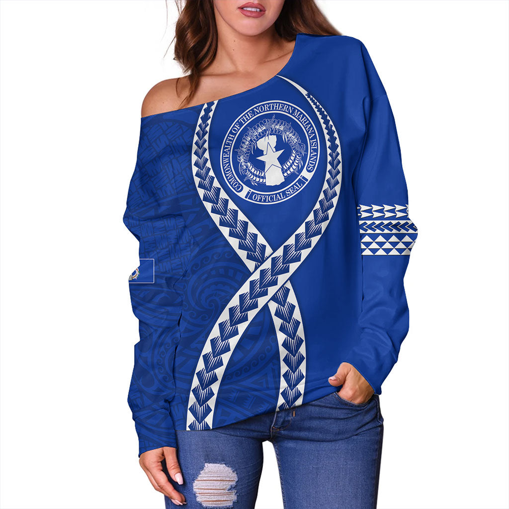 Northern Mariana Islands Off Shoulder Sweatshirt Tribal Polynesian In My Heart