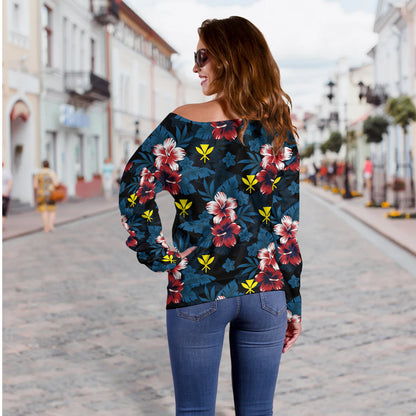 Hawaii Off Shoulder Sweatshirt Kanaka Islands Pattern Floral