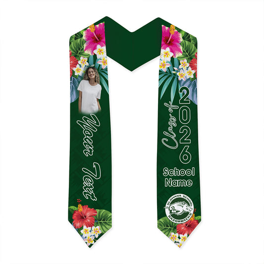 Hawaii Graduation Stole Custom Olomana High & Intermediate School Class 2026 Tropical Hibiscus Island Style
