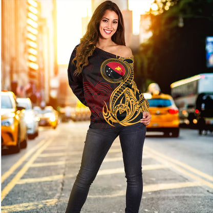 Papua New Guinea Off Shoulder Sweatshirt PNG Tribal Tattoo Symbols