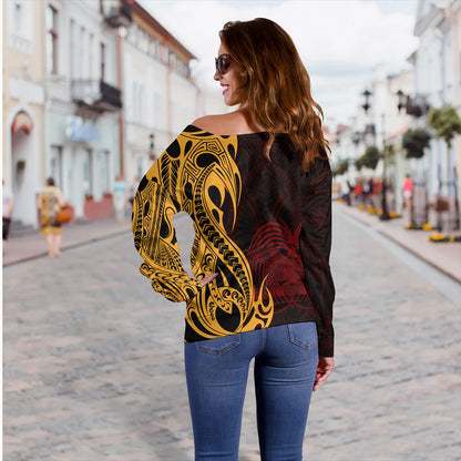 Papua New Guinea Off Shoulder Sweatshirt PNG Tribal Tattoo Symbols