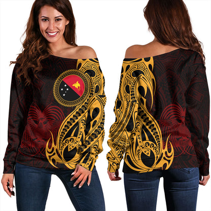 Papua New Guinea Off Shoulder Sweatshirt PNG Tribal Tattoo Symbols