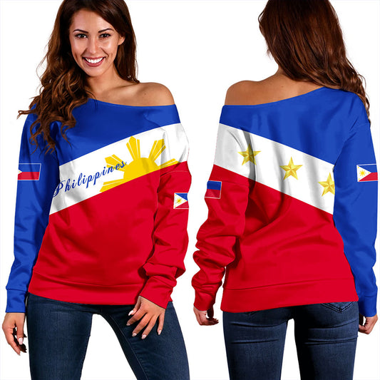 Philippines Filipinos Off Shoulder Sweatshirt Flag Sun Style