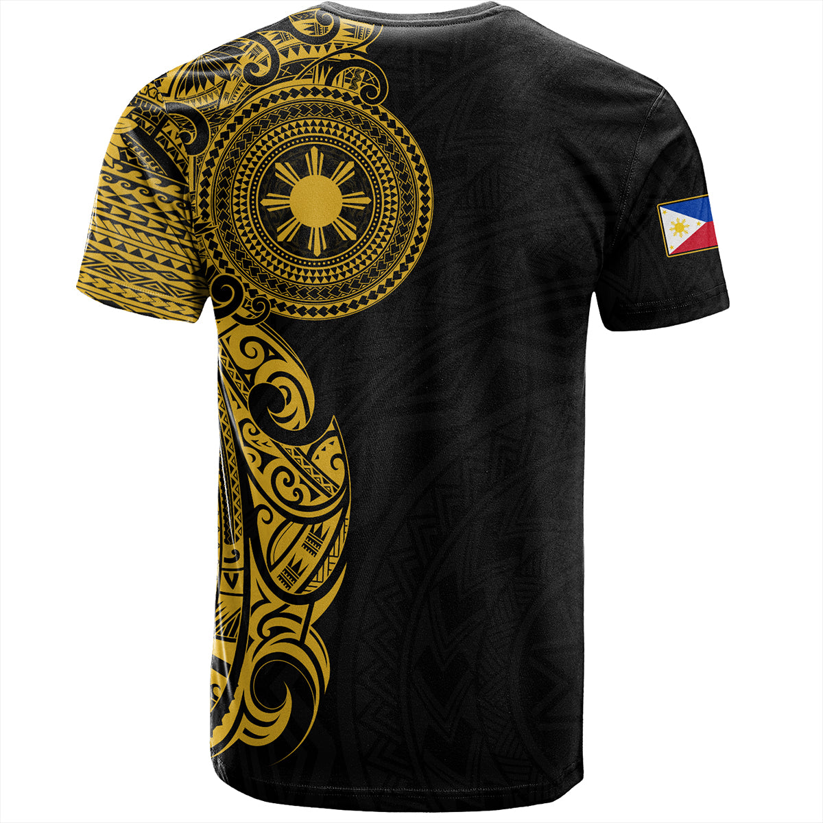 Philippines Filipinos T-Shirt Custom Polynesian Half Sleeve Gold Tattoo With Seal Black