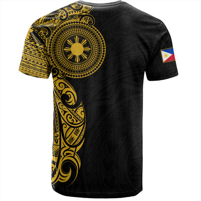 Philippines Filipinos T-Shirt Custom Polynesian Half Sleeve Gold Tattoo With Seal Black