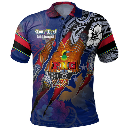 Papua New Guinea Polo Shirt Custom Papuan Blood Inside Me Polynesian Sleeve Tattoo Tropical Blue
