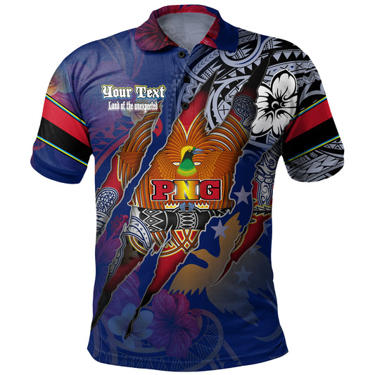 Papua New Guinea Polo Shirt Custom Papuan Blood Inside Me Polynesian Sleeve Tattoo Tropical Blue