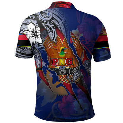 Papua New Guinea Polo Shirt Custom Papuan Blood Inside Me Polynesian Sleeve Tattoo Tropical Blue