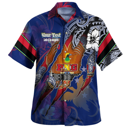 Papua New Guinea Hawaiian Shirt Custom Papuan Blood Inside Me Polynesian Sleeve Tattoo Tropical Blue
