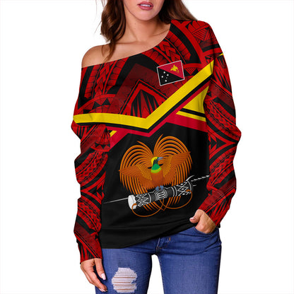 Papua New Guinea Off Shoulder Sweatshirt Tribal Melanesia Special Style