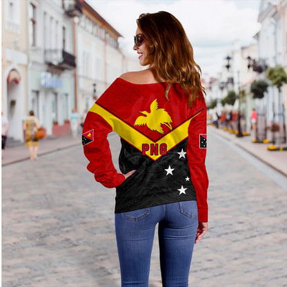 Papua New Guinea Off Shoulder Sweatshirt PNG Tribal Melanesia Sport Style