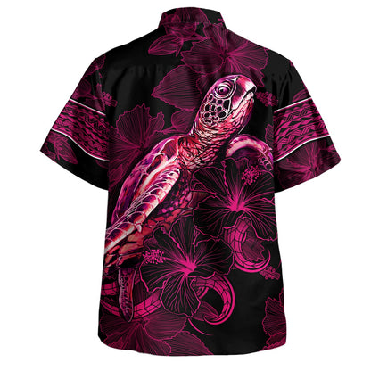 Papua New Guinea Hawaiian Shirt Sea Turtle With Blooming Hibiscus Flowers Tribal Maroon