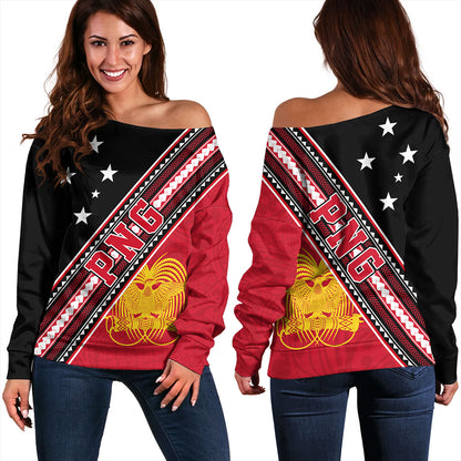 Papua New Guinea Off Shoulder Sweatshirt Flag And Coat Of Arms