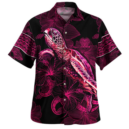 Papua New Guinea Hawaiian Shirt Sea Turtle With Blooming Hibiscus Flowers Tribal Maroon
