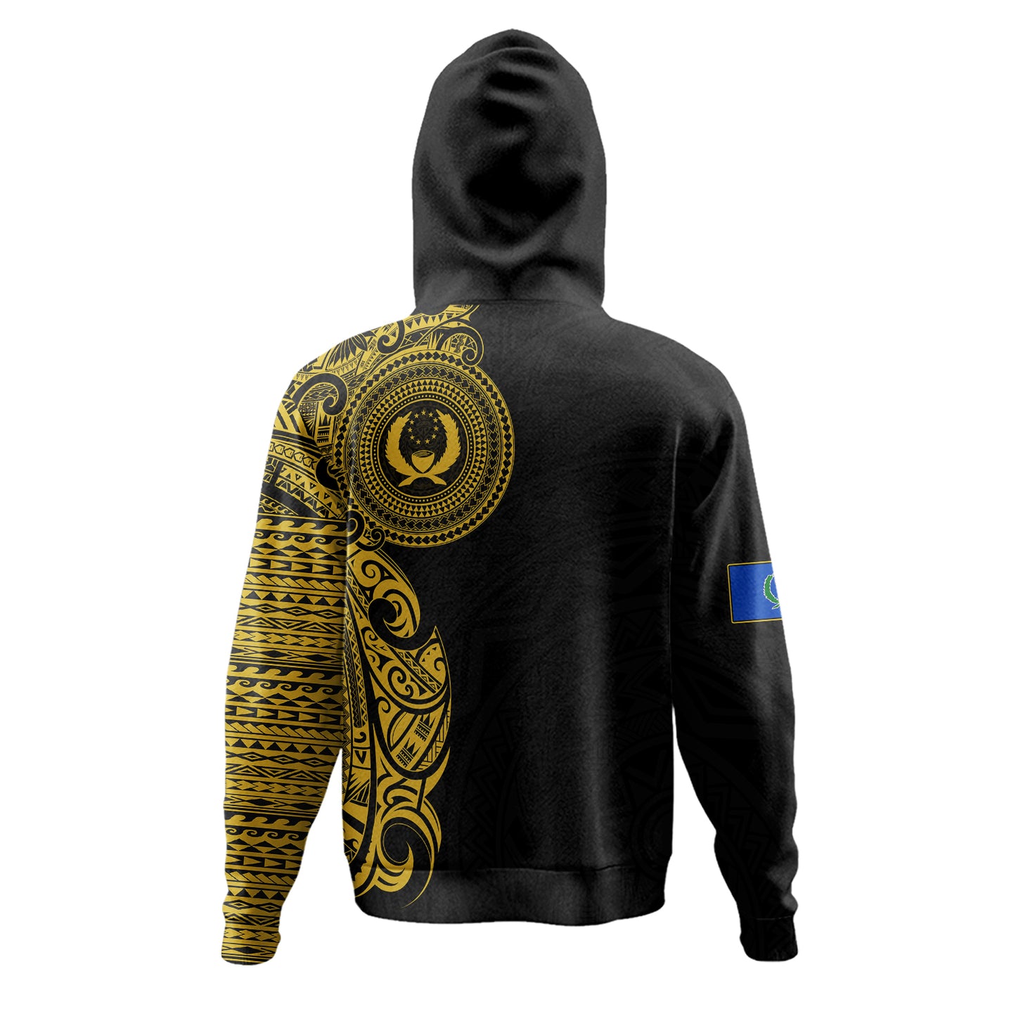 Pohnpei State Hoodie Custom Polynesian Half Sleeve Gold Tattoo With Seal Black