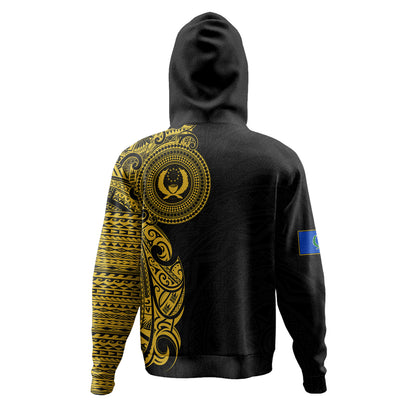 Pohnpei State Hoodie Custom Polynesian Half Sleeve Gold Tattoo With Seal Black