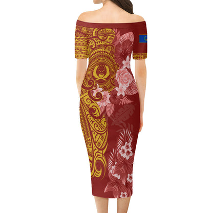 Pohnpei State Combo Short Sleeve Dress And Shirt Polynesian Tropical Plumeria Tribal Red