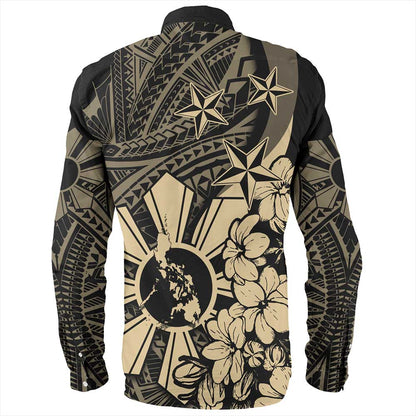 Philippines Long Sleeve Shirt Polynesian Pattern Filipino Sampaguita