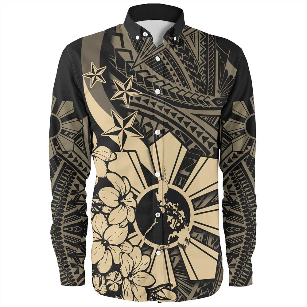 Philippines Long Sleeve Shirt Polynesian Pattern Filipino Sampaguita