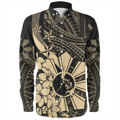 Philippines Long Sleeve Shirt Polynesian Pattern Filipino Sampaguita