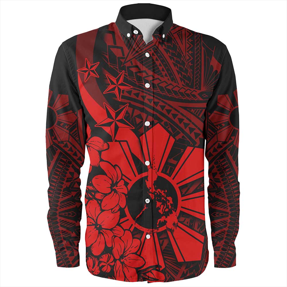 Philippines Long Sleeve Shirt Polynesian Pattern Filipino Sampaguita