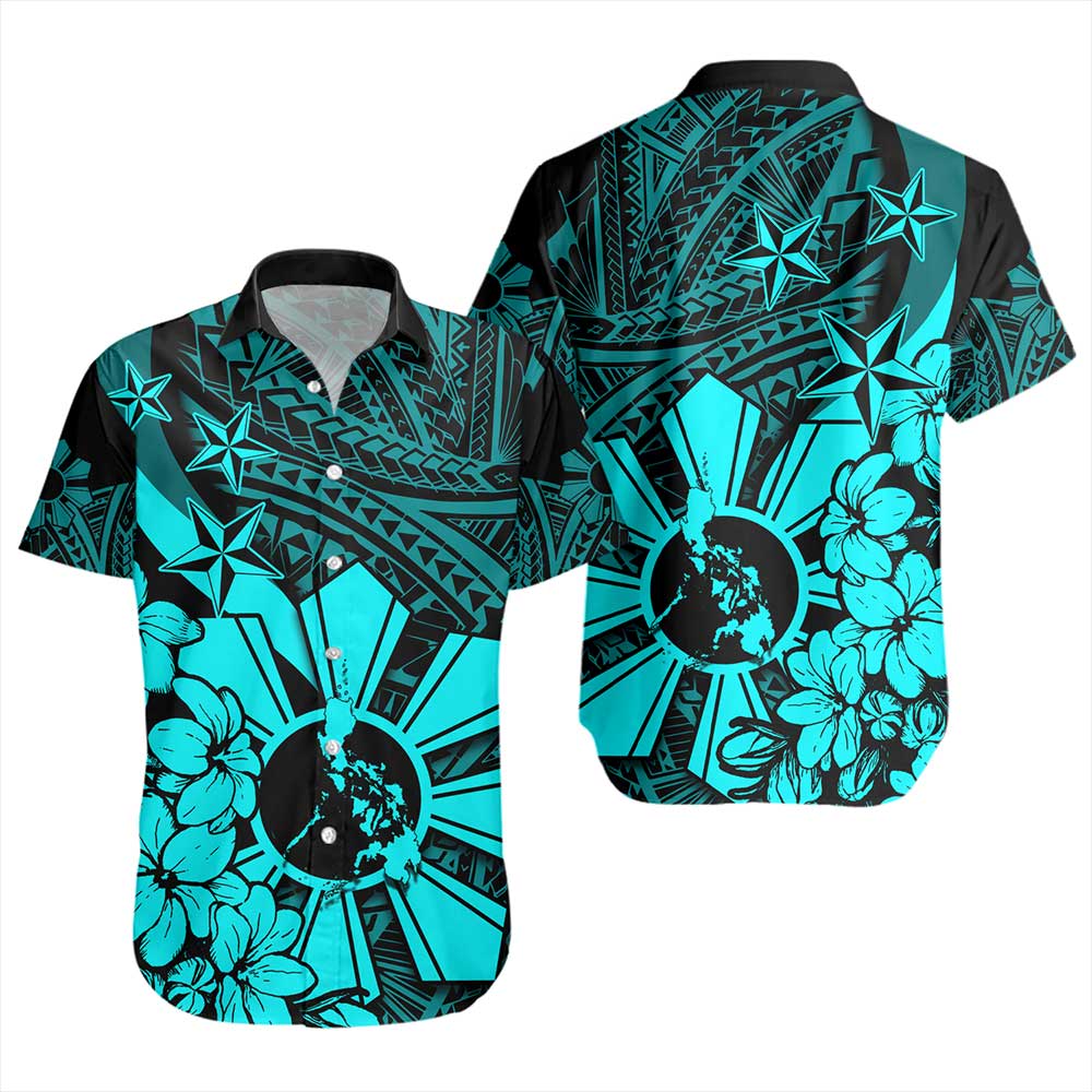 Philippines Short Sleeve Shirt Polynesian Pattern Filipino Sampaguita