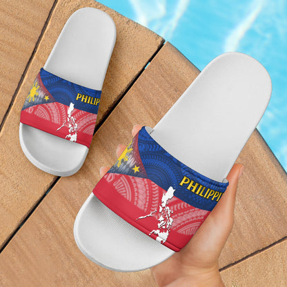 Philippines Filipinos Map And Flag Color Style Slide Sandals