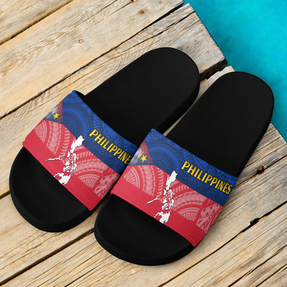 Philippines Filipinos Map And Flag Color Style Slide Sandals