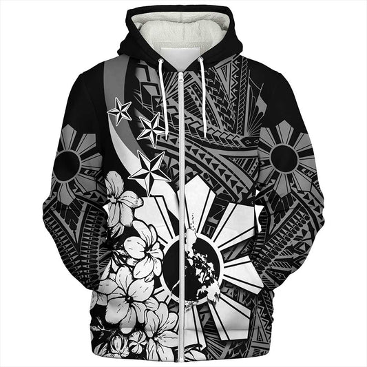 Philippines Sherpa Hoodie - Polynesian Pattern Filipino Sampaguita