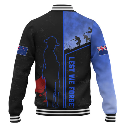New Zealand Baseball Jacket Anzac Day Lest We Forget Poppy Flower Symbol