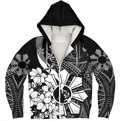 Philippines Sherpa Hoodie - Polynesian Pattern Filipino Sampaguita