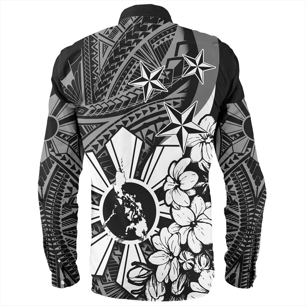 Philippines Long Sleeve Shirt Polynesian Pattern Filipino Sampaguita
