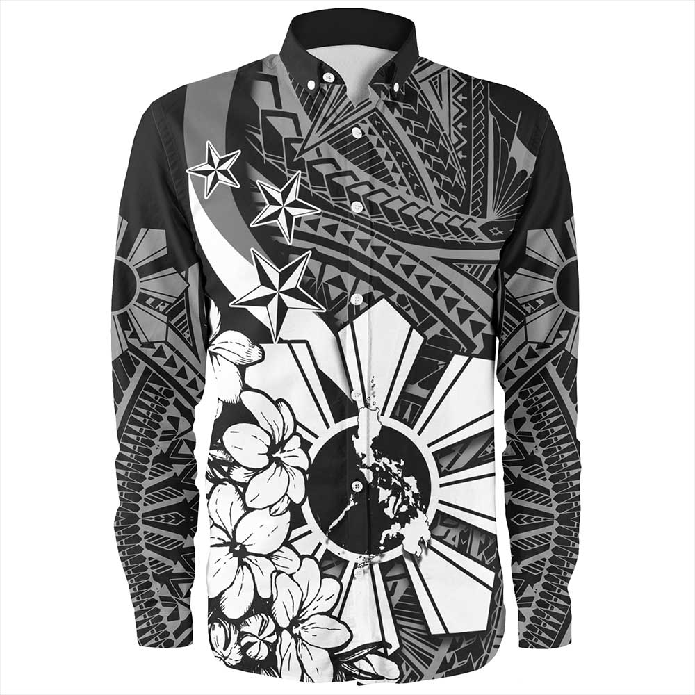 Philippines Long Sleeve Shirt Polynesian Pattern Filipino Sampaguita