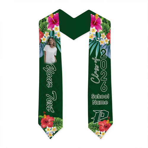 Hawaii Graduation Stole Custom Pahoa High and Intermediate School Class 2026 Tropical Hibiscus Island Style