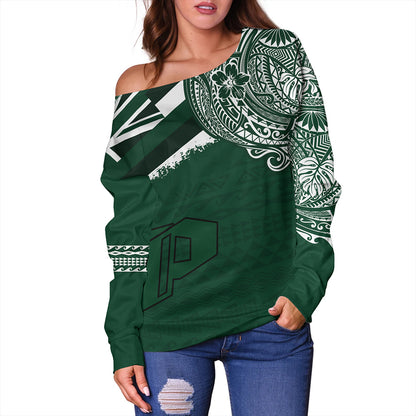 Hawaii Off Shoulder Sweatshirt Pahoa High and Intermediate School With Crest Style