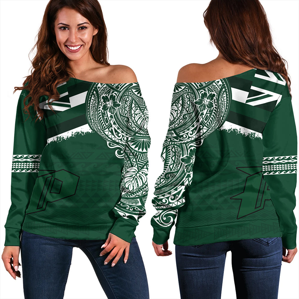 Hawaii Off Shoulder Sweatshirt Pahoa High and Intermediate School With Crest Style