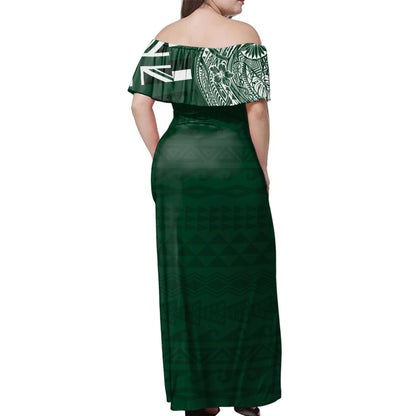 Hawaii Woman Off Shoulder Long Dress Pahoa High and Intermediate School With Crest Style
