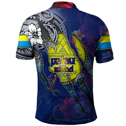 Palau Polo Shirt Custom Palauan Blood Inside Me Polynesian Sleeve Tattoo Tropical Blue